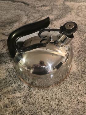 Revere Ware Cu12b Paul Whistling Tea Kettle Silver Copper Bottom Stovetop