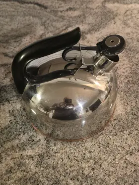 Cu12b Revere Ware Paul Whistling Tea Kettle Silver Copper Bottom Stovetop