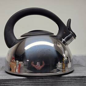 Revere Ware D98c Stainless Steel Whistling Tea Kettle Mirror Finish With Heat Resistant Handle