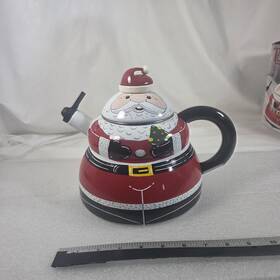 Roshco 99501 Santa Claus Tea Kettle 3 Quart Porcelain Enamel On Steel Christmas Whistling