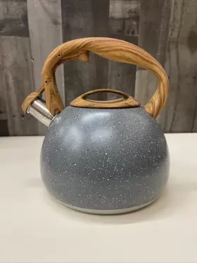 Hj-162 Ruyihoff 2.5 Quart Stove Top Tea Kettle Pot Hot Water Gray Speckled Wood Handle