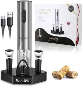 Kp1118 Secura Home Electric Wine Opener Set Type C Cordless Rechargeable Corkscrew Silver