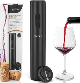 Kb1-602201 Secura Electric Wine Opener With Foil Cutter Battery Operated Black