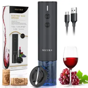 Swo-216a-bk Secura Stainless Steel Electric Wine Opener Rechargeable Compact Black