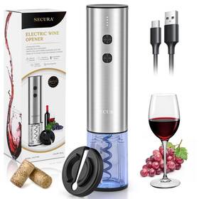 Secura Swo-218a-sr Stainless Steel Electric Wine Opener Rechargeable Compact Silver