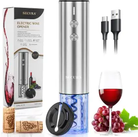 Wo-216a Secura Stainless Steel Electric Wine Opener Rechargeable Automatic Silver