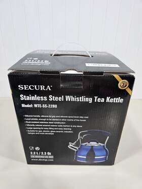 Secura Wte-ss-22bu Blue Stainless Steel Whistling Tea Kettle W Soft Grip Handle Free Mat And Filter