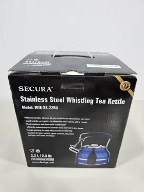 Wte-ss-22bu Secura Blue Stainless Steel Whistling Tea Kettle W Soft Grip Handle Free Mat And Filter