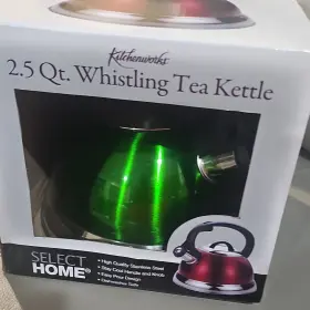 600096 Select Home 2.5 Quart Whistling Tea Kettle Green Stainless Easy Pour