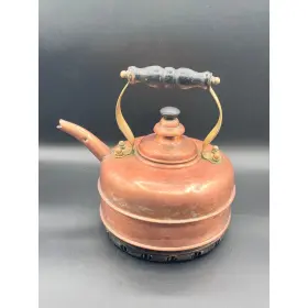 4007-402190 Simplex Vtg Patent Tea Kettle Solid Copper Made In England Wood