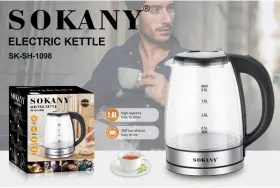 Sk-sh-1098 Sokany 1800 Watt Electric Glass Kettle Stylish Auto Shut Off Fast Boil Safe 2 Liter