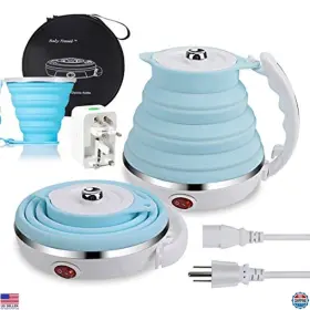 B07tk66ryl Stanley Portable Electric Travel Kettle 555ml Dual Voltage 110-220v Silicone Blue