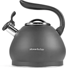 Stone & Clay 850035494233 Whistling Tea Kettle 3l -stone And Modern Capsule Shape Pot For Stovet