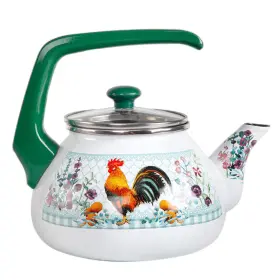 Stp Goods 691766017618 Enameled Aluminum Tea Kettle Golden Rooster Enamel 2.3- Quart 2.2 L Hot