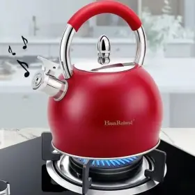 Stpgoods 659859044033 Stainless Steel Whistling Kettle Ergonomic Silicone Handle 3.2 Quart Red