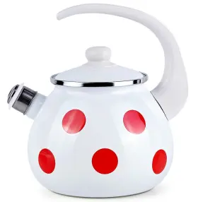 Stpgoods 659859232461 2.6- Quart Red Polka Dot Enamel Teapot Stovetop Kettle With Whistle Vintage