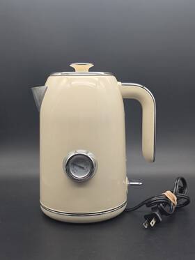 Sulives Ke-1309t Fast Boil Electric Kettle 1.7l Thermometer Retro Style Chrome On Cream