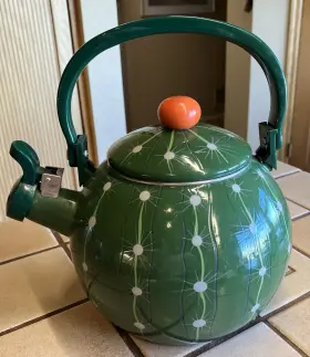 71524 Supreme Housewares Whistling Tea Kettle For Stove Top Cactus Decor Enamel On Steel Teakettle