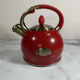 Susteas 694026851052 Bright Red Whistling Tea Kettle Stove Top Surgical Stainless Steel 3l