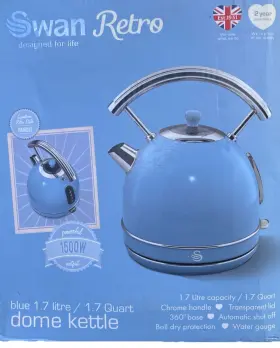 1500w Swan Retro 061283112521 Electric Dome Kettle 1.7 Quart By L. Blue Auto Off 360 Base Nib