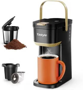 K302 Tastyle Single Serve One Cup Coffee Maker For K Cups And Grounds Black Gold