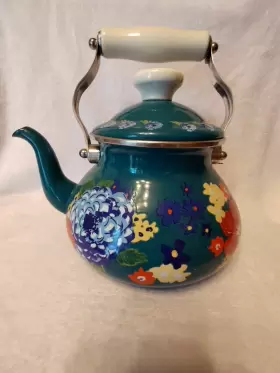 The Pioneer Woman 085081453969 Dazzling Dahlias Enamel On Steel 2 Quart Tea Kettle Teal