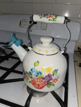3517ktew The Pioneer Woman Enamel Whistling Tea Kettle White Multicolor Floral