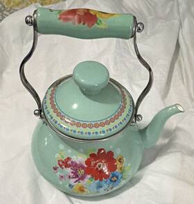 The Pioneer Woman Pw-06kettl-2.25q 2.25 Quart Enamel On Steel Turquoise Floral Stove Top Kettle
