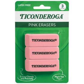 Ticonderoga 072067389435 Wedge Erasers Pink 3 Count
