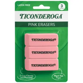 Ticonderoga 072067389435 Wedge Erasers Pink 3 Count