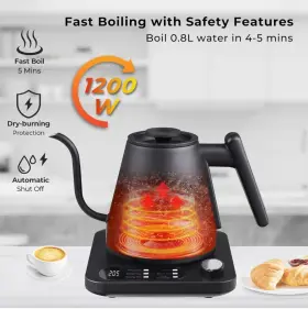 Tisanio 726084239302 Gooseneck Electric Kettle Variable Temp Control With 5 Presets And F Adjustmen