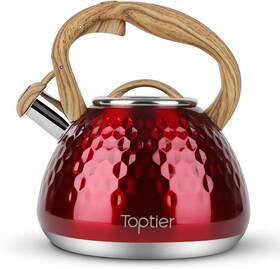 Toptier 445044698647 Tea Kettle Teapot Whistling With Wood Pattern Handle Loud Whistl
