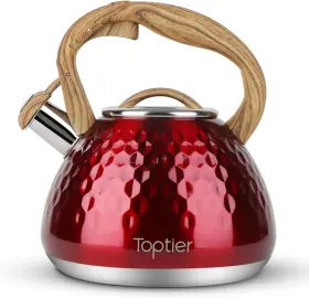 Toptier 445044698647 Tea Kettle Teapot Whistling With Wood Pattern Handle Loud Whistl