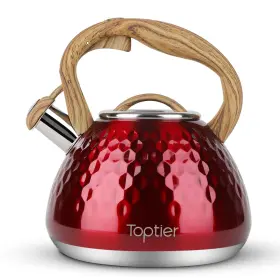 B096b67yhk Toptier 2.7 Quart Red Whistling Tea Kettle With Wood Handle Induction Stovetop