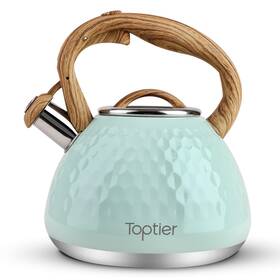 Toptier Hu-xi-193 Tea Kettle Teapot Whistling With Wood Pattern Handle Loud Whistle Fo