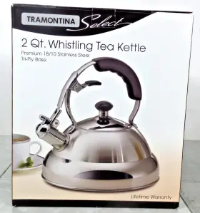 80200 Tramontina Select 2 Quart Whistling Tea Kettle 18/10 Stainless Steel Tru-ply Base