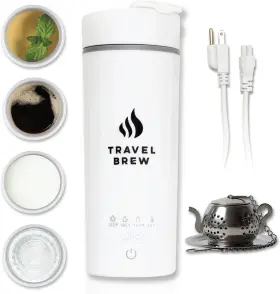 Travel Brew 726084352711 Portable Travels Electrics Kettle Tea Infuser 4 Temp Settings Auto Shut Off Safe