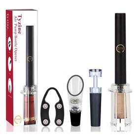 Tyzine 682141723743 Air Pressure Pump Bottle Opener With Foil Cutter Aerator Black 4 Set