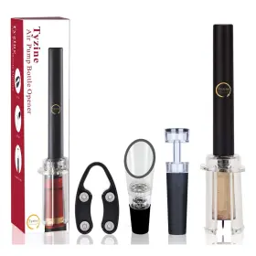Tyzine 682141723743 Air Pressure Pump Bottle Opener With Foil Cutter Aerator Black 4 Set