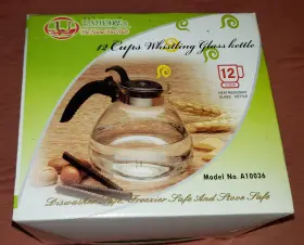 A10036 Uniware Glass 12 Cup Stove Top Whistling Tea Kettle