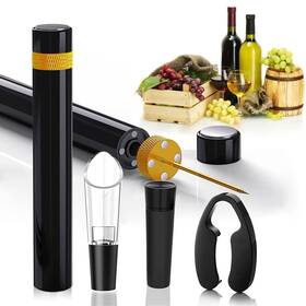 V Resourcing 747301219709 Wine Bottle Opener Set 4pcs Travel Portable Pocket Air Black And Golden