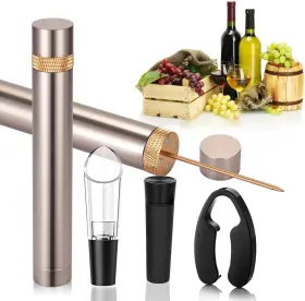V Resourcing 790885267239 Wine Bottle Opener Set 4pcs Travel Portable Pocket Air Champagne Gold