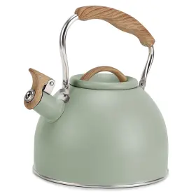 Mk5192 Vegoran 3l Whistling Tea Kettle Stainless Steel Stove Top Green Wood Handle