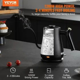 Vevor 197988074229 1l Electric Gooseneck Kettle - Fast Heating Pour Over Coffee And Tea Kett