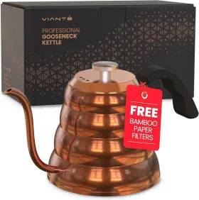 Viant 851316007739 Stovetop Pour Over Coffee Kettle Thermometer Premium Copper Stainless Steel