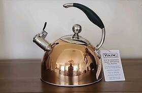 Viking 840595111671 Culinary 3-ply Stainless Steel Whistling Tea Kettle 2.6 Quart Copper New