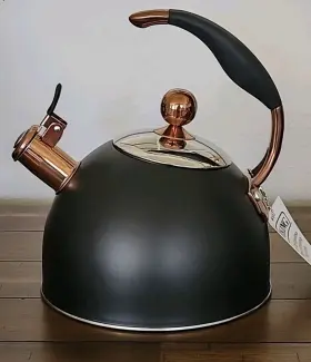 Viking 840595111688 3-ply Stainless Steel Whistling Tea Kettle 2.6 Quart Black Copper New