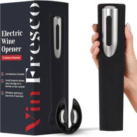 Vin Fresco Bat1 Electric Wine Opener Battery Operated With Stand And Built-in Black Silver
