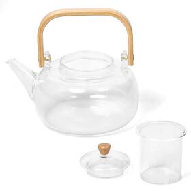 Whole Housewares Whol-000429 Glass Teapot With Infuser - Borosilicate Tea Kettle Bamboo Lid C