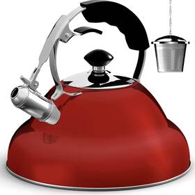 Willow & Everett 850032078511 And Casual Whistling Tea Kettle For Stove Top 2.75 Quarts - Red